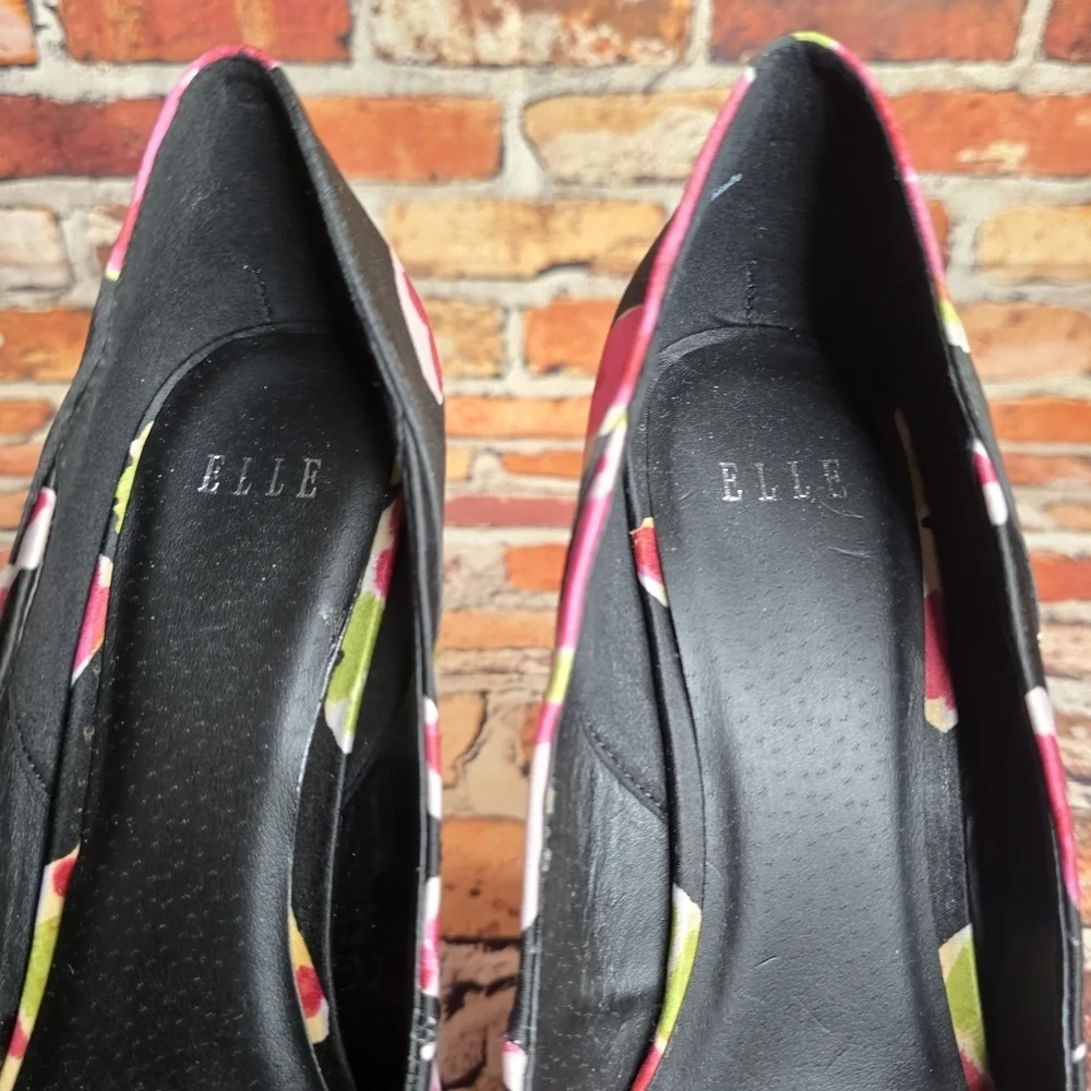 ELLE Jessica Black Satin Butterfly Wedge Platforn Pumps Size 6 Like New